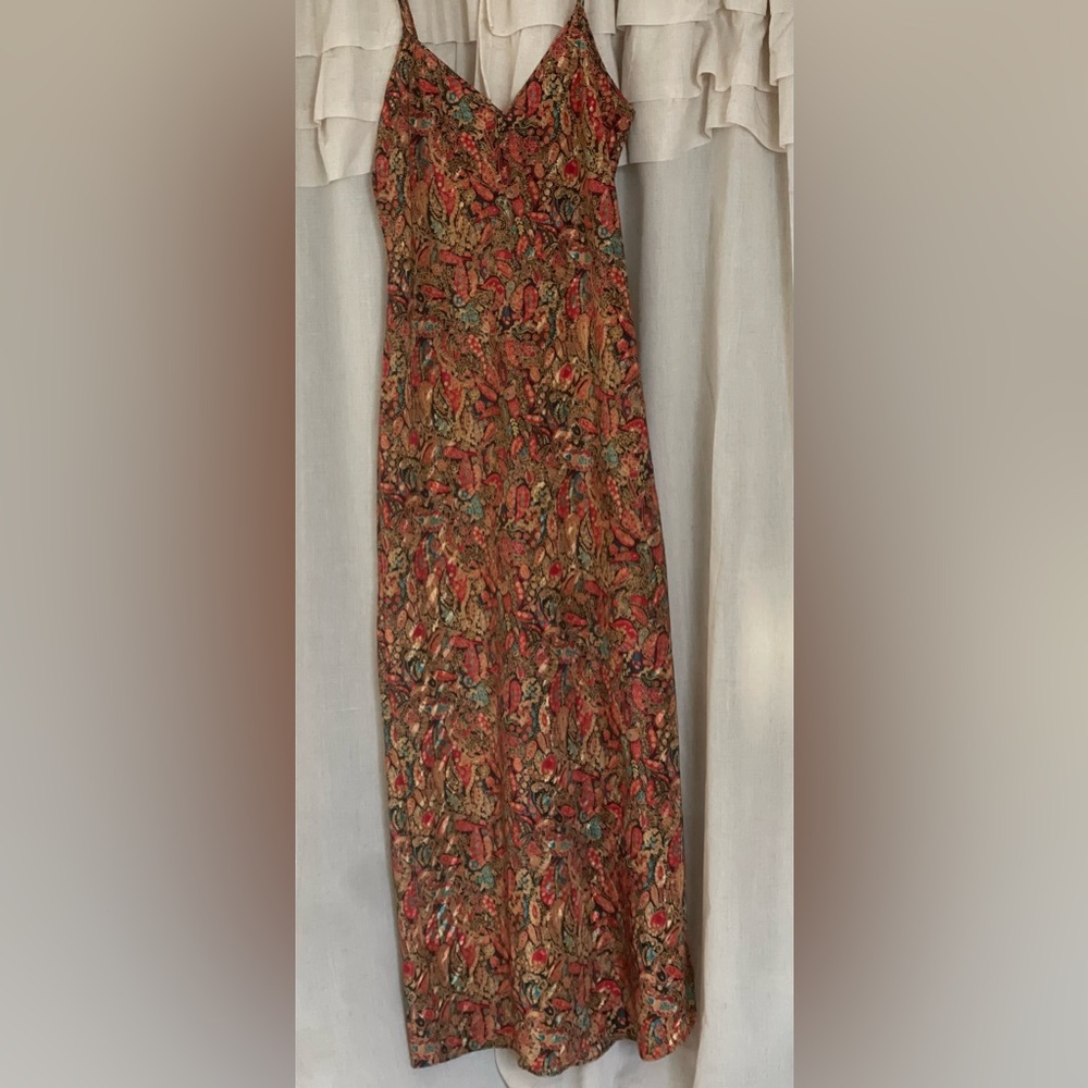 Gorgeous Stephanie Buffington Paisley Slip Dress in Rusts, Reds, Blue, Copper